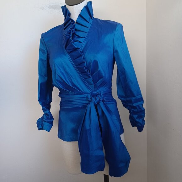 Tadashi Collection Blouse Tadashi Shoji Taffeta Ruffle Elegant Top Womens 4 - Picture 12 of 12